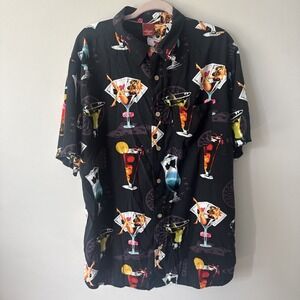 Hawaiian Shirt 2XL Pinup Girls Martini Cocktail Vegas‎ Casino Playing Cards Euc